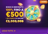 Bonus di benvenuto 100 fino a eur500 50 chance eur1 000 000