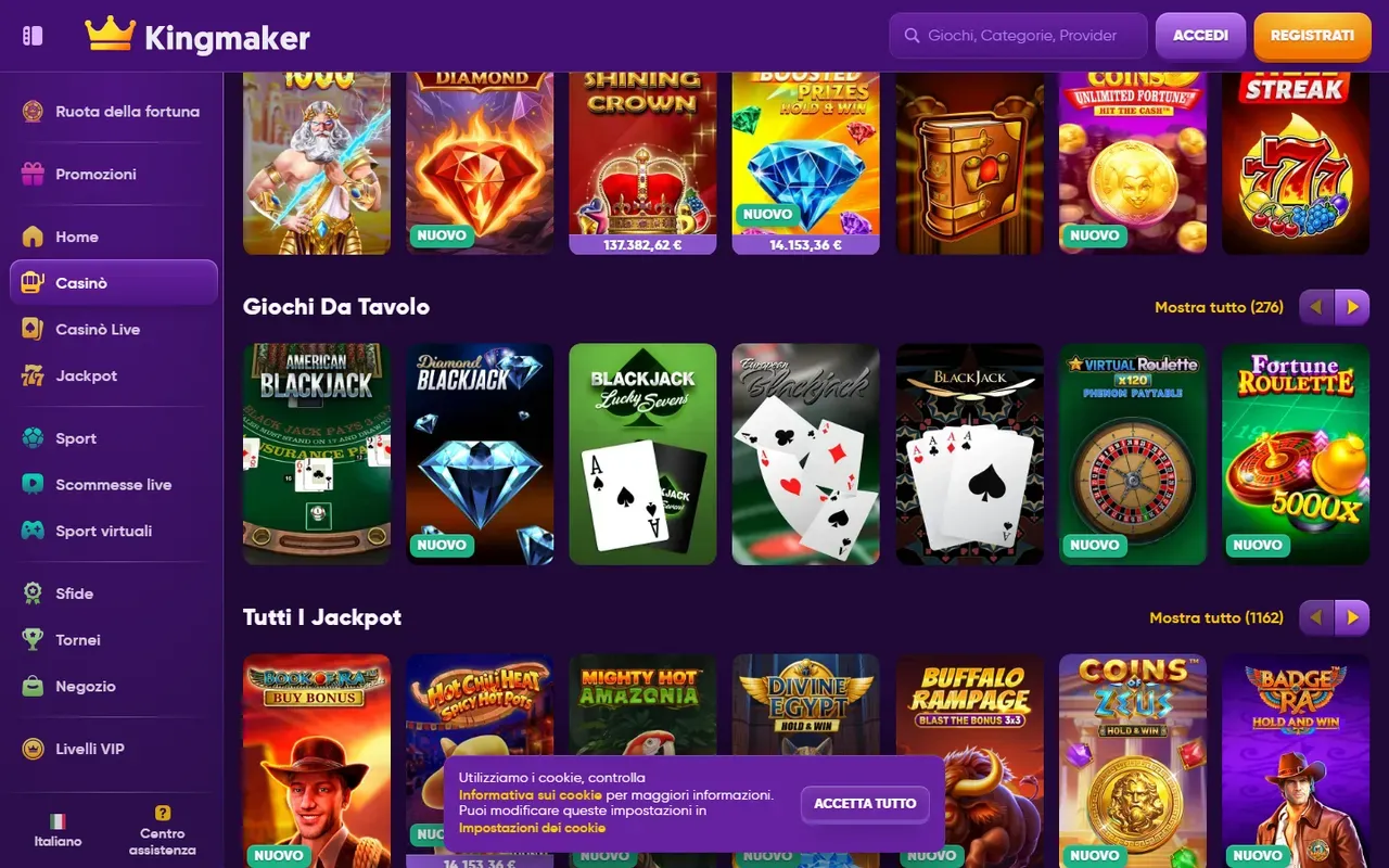 Giochi e slot di Kingmaker Casino