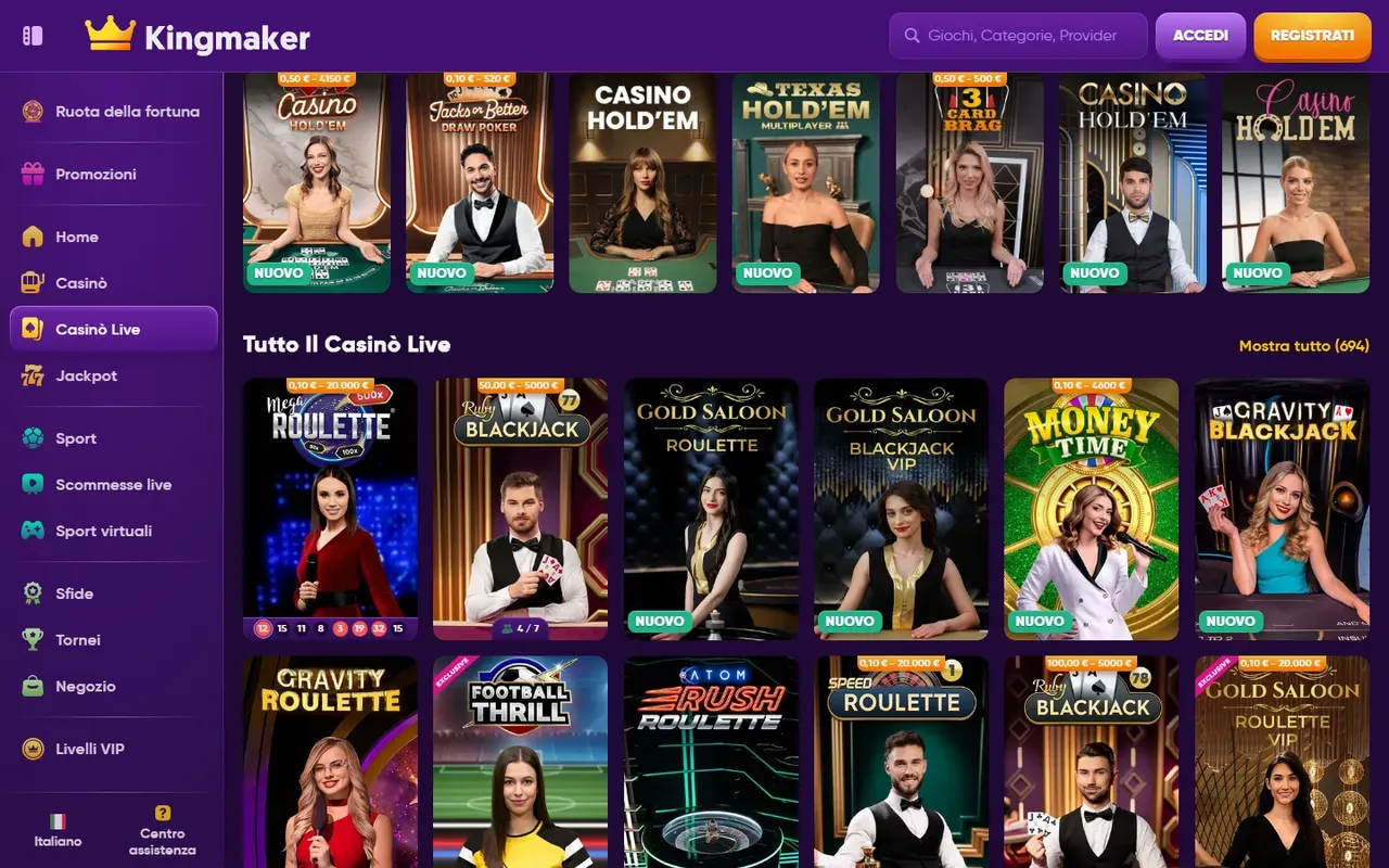 Tavoli del Live Casino Kingmaker