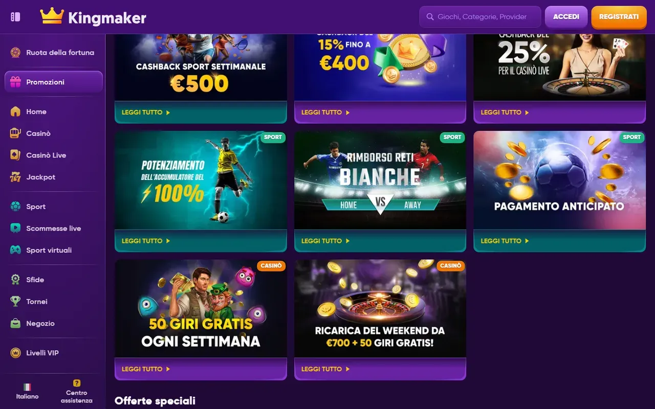 Bonus e promozioni Kingmaker Casino