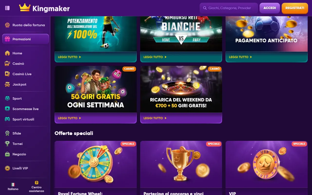 Bonus e promozioni Kingmaker Casino